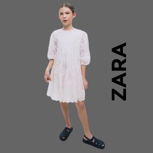 Zara White boho lace Eyelet Dress for Girls 💕🌙🍑👛🍬⭐️